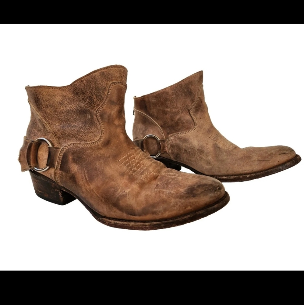 Freebird Cali Brown/Tan Leather Bootie Distressed Ankle Boot Zip Harness 8 M - Picture 6 of 15
